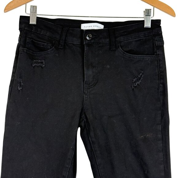 Flying Monkey Women's Black Distressed Flare Jeans Size 27 Raw Hem Mid Rise - Picture 3 of 9
